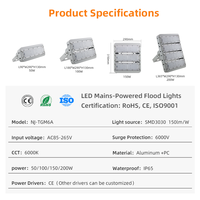 Projecteur LED modulaire détachable 50-200W 160lm/W IP65 AC85-265V pour éclairage commercial extérieur de stades, terrains, tunnels et places