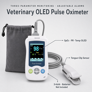 Veterinary Pulse Oximeter Handheld Animal SpO2 PR Temp Monitor OLED Display Alarm for Dog Cat Horse Clinic Use Portable - Product Image 3