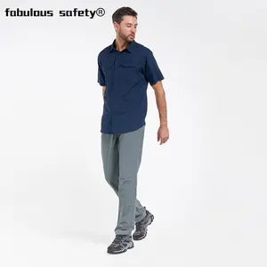 Camisa de trabalho mecânica casual masculina, manga curta, camisa de trabalho