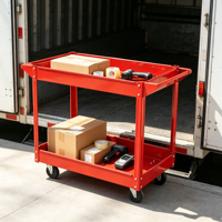 Chariot de rangement à 2 niveaux avec roues de 4 pouces, robuste, en acier inoxydable poli, résistant à la rouille, chariot à outils roulant – Excellent rapport qualité-prix
