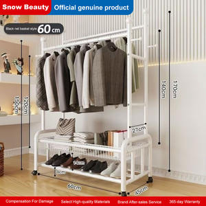 Porte-vêtements moderne à double barre sur roulettes, en fer doré, multifonctionnel, meubles de maison pour hôtel, école, centre commercial, maison - Product Image 6