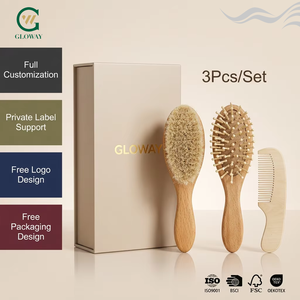 Ensemble <span class=keywords><strong>de</strong></span> 3 brosses à cheveux pour bébé en poils <span class=keywords><strong>de</strong></span> chèvre naturels doux, <span class=keywords><strong>peigne</strong></span> en bois pour nouveau-né, nourrisson, tout-petit, soin du cuir chevelu - Product Image 1