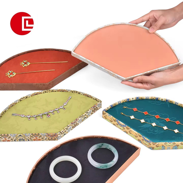 Velvet Jewelry Display Tray with Embroidery, Cloth Lined Ring Earring Pendant Tray, Countertop Organizer for Boutique