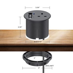 เต้ารับไฟฟ้าแบบฝังในโต๊ะทำงานขนาด 80 มม. พร้อมสาย USB-C แบบยืดหดได้ PD 20W สำหรับใช้ในสำนักงานในสหราชอาณาจักร - Product Image 5