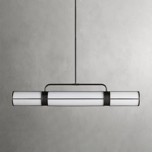 Lustre moderne cylindrique long en métal noir avec abat-jour en acrylique, LED blanc chaud 3500K, pour salon - Product Image 2