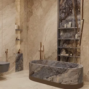 Baignoire autoportante en <span class=keywords><strong>marbre</strong></span> gris de haute qualité pour salles de bain de villas intérieures, design en pierre naturelle pour salles de bain de luxe - Product Image 4