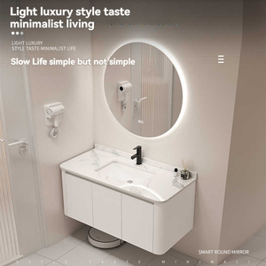 Simplified white bathroom cabinet smart <b>mirror</b> cabinet white countertop washbasin hanging cabinet body - Product Image 4