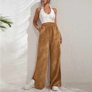 2024 New Women's High Waist Casual Pant Solid Color Corduroy Pants Split Autumn/Winter Hem Cargo Pants Women