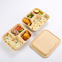 Hete Aanbieding Vierkante 3-Vaks Suikerriet Bagasse Lunchbox Driedelige Wegwerp Voedselcontainer Meal Prep Afhaalmaaltijd 1000ml