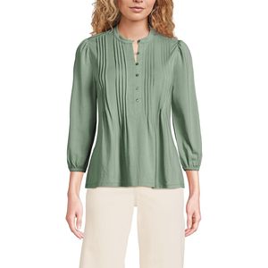 FOXA Women's Lightweight Jersey Button Pintuck <b>Top</b> Casual Everyday Wear Breathable Knitted Fabric - Product Image 1