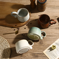 Tasse à café en céramique artisanale OEM personnalisée, effet four, style vintage, avec anse en forme d'oreille et finition émail irrégulière