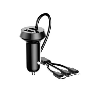 Cargador de coche con doble puerto USB de carga rápida de 15W 12-24V con cable 3 en 1 para dispositivos móviles - Product Image 4