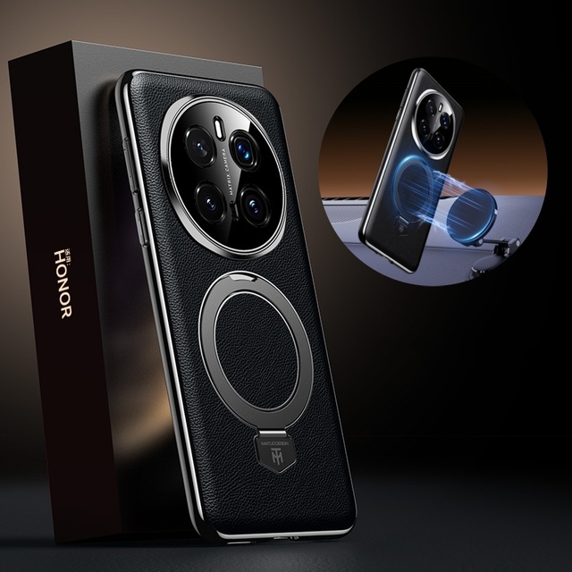 Luxury Magnetic Wireless Charging Vegan Leather Stand Back Case for Honor Magic7 Pro / Magic7 Lens protection Cover