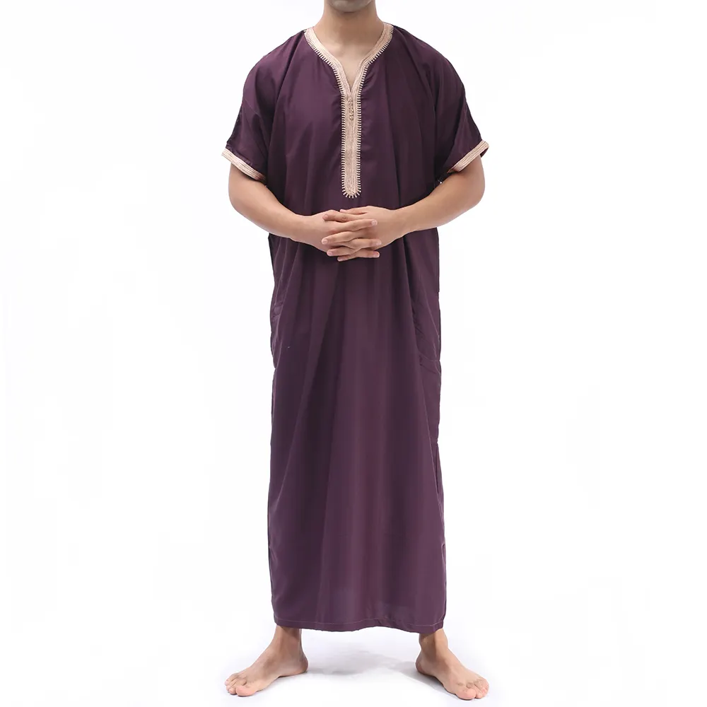 Thobe เสื้อคลุมสไตล์โมร็อกโก,เสื้อผ้ามุสลิมสำหรับผู้ชายผ้าฝ้ายและผ้าลินิน