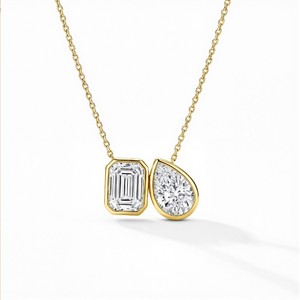 Moderno colgante de diamante cultivado en laboratorio Toi et Moi con diseño de doble piedra y engastes de bisel elegantes, estilo de estación integrada - Product Image 3