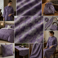 Tissu en satin de soie imprimé numérique motif papillon violet vague dorée, élégant motif chinois, textile de luxe pour la confection de vêtements