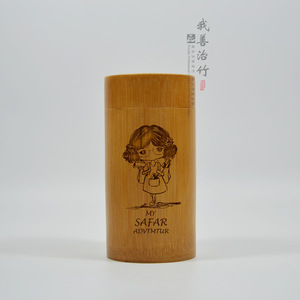 Bamboo Tea Canister Wooden Lid Carved Cartoon Girl Design For Tea Storage Chongqing Origin LyC00251532 - Product Image 5