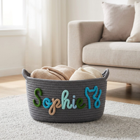 Panier cadeau avec nom adhésif, panier de rangement tissé à la main avec poignées torsadées