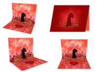 Kartu Ucapan Cinta Romantis 3D Pop Custom Harga Terjangkau, Seni Kertas Berkualitas Tinggi, Cetak Digital, Mawar Merah, Siluet Pasangan, Hari Valentine