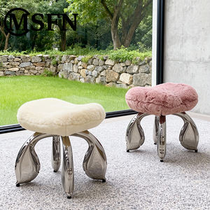 MSFN Modern Tasarım Beyaz Yün Oturma Taburesi, Parlak Paslanmaz Çelik Balon Şeklinde Taban ve Peluş Minder ile Oturma Odaları ve Oteller İçin - Product Image 5