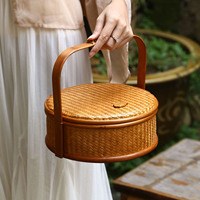 Panier de pique-nique en bambou naturel tressé à la main, style chinois, avec couvercle et poignée, écologique, pour mariage, organisation de collations, organisation domestique, portable