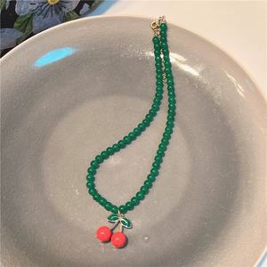 Nouveau design, bijoux tendance pour femmes, accessoire de mode, cadeaux d'anniversaire pour filles, collier avec pendentif cerise mignon, collier en perles de verre - Product Image 5
