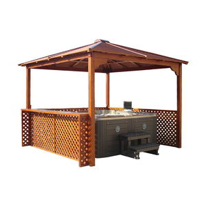 Gazebo de Diseño Moderno para Exteriores, Impermeable, con Techo Rígido de Aluminio, Pérgola para Jardín, Puerta Corredera de Vidrio, Tratamiento Natural a Presión - Product Image 1