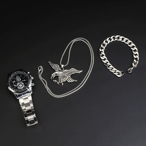 3pcs a <strong>Set</strong> Fashion Eagle Necklace Quartz <strong>Watch</strong> Bracelet Jewelry Classic <strong>Geneva</strong> Waterproof <strong>Watches</strong> <strong>Set</strong> for Men With Gift Box - Product Image 2