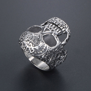 Skull <b>Ring</b> Men's Retro Skeleton Design Flower Pattern SA494 Jewelry Gift - Product Image 3