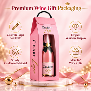 Elegante Caja de Regalo para una Sola Botella de <span class=keywords><strong>Vino</strong></span> <span class=keywords><strong>Rosa</strong></span> con Ventana Transparente y Asa de Cuerda para Recuerdos de Boda - Product Image 3