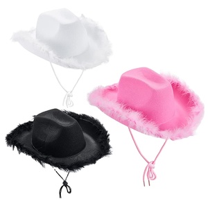 Sombrero <span class=keywords><strong>de</strong></span> Vaquero Blanco para <span class=keywords><strong>Despedida</strong></span> <span class=keywords><strong>de</strong></span> <span class=keywords><strong>Soltera</strong></span> con Adorno <span class=keywords><strong>de</strong></span> Plumas Rosas Sólidas PARTYMENT - Product Image 1