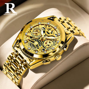 Montres pour hommes de la marque ONTHEEDGE, marque haut de gamme, montre à quartz originale étanche pour homme, style squelette doré, 24 heures jour et nuit - Product Image 1