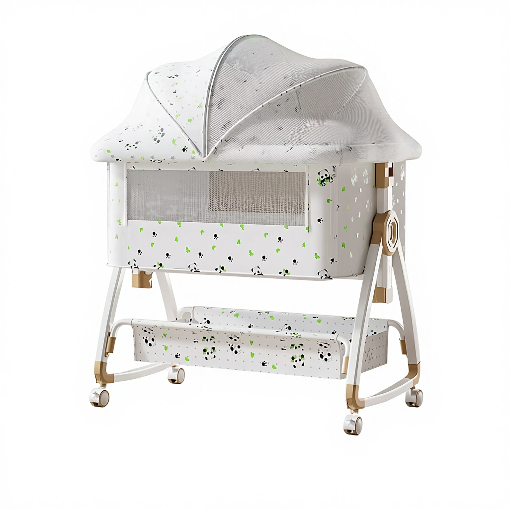 Portable Folding Baby Bed for Newborns & Toddlers – Height Adjustable Baby Crib with Mosquito Net for Home & Travel