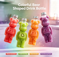 Bouteille de jus en PET transparente avec couvercle en aluminium, motif ours 3D mignon, sans BPA, qualité alimentaire, anti-fuite, vente en gros