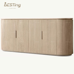 Meuble <span class=keywords><strong>de</strong></span> style classique moderne personnalisable, <span class=keywords><strong>salon</strong></span>, grande capacité, <span class=keywords><strong>buffet</strong></span> en bois massif à grille rayée - Product Image 1
