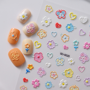 1 pezzo 5D Macaron fiore frutta Nail Art adesivo in rilievo orso/coniglio/lettera unghie Slider decalcomanie adesivi estivi Manicure decorazione - Product Image 2