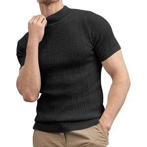 เสื้อสเวตเตอร์แขนสั้นทรงหลวมสำหรับผู้ชาย ผลิตจากผ้าถักเนื้อฝ้ายอย่างดี ดีไซน์เรียบง่ายเพื่อสไตล์ที่อบอุ่นสบายในวันอากาศดี - Product Image 5