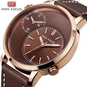Jam Tangan Pria MINI FOCUS 0035 Special Brown Quartz 2022 Tali Kulit PU 2 Dial Tampilan <span class=keywords><strong>Analog</strong></span> Desain Jam Santai Karakter - Product Image 6