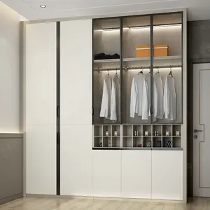 SUOFEIYA Minimalist White Lacquer Glossy Finish MDF Pull Out Doors Clothing Storage Wardrobes