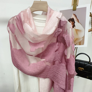 Nuova Sciarpa in Organza alla Moda, Colorata e Sfumata, con Stampa Floreale Rosa, Sexy Sciarpa da Donna, Hijab Tinta Unita - Product Image 3