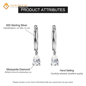 ต่างหูทรงหยดน้ำประดับมอสซาไนต์ทรงลูกแพร์หรูหราเคลือบทองคำขาว เงินแท้ S925 ดีไซน์เก๋สำหรับผู้หญิงและเด็กผู้หญิง - Product Image 6