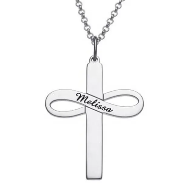 Yiwu Aceon Stainless Steel DIY Laser Engrave Blank Jewelry For Stamping Use Stylish Religion Cross With Infinity Pendant