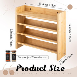 Organizador de Especias para Ahorrar Espacio, Estante de Bambú de 4 Niveles para Montar en la Pared, para la Encimera o Gabinete de la Cocina - Product Image 4