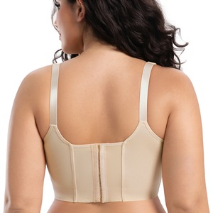 Lencerí<span class=keywords><strong>a</strong></span> sexy sin costuras de encaje de gran tamaño para mujeres reunidas Con pechos antiflacidez y llantas de acero <span class=keywords><strong>Sujetador</strong></span> con hebillas traseras anchas en V profundas - Product Image 2