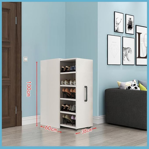 Étagère à chaussures mobile avec panneau en bambou coulissant, porte, roulettes, grande capacité - Product Image 6