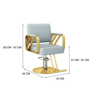 Silla de Peluquería Profesional de Diseño Moderno con Marco Dorado y Tapicería de Cuero Azul, con Elevación Hidráulica - Product Image 3