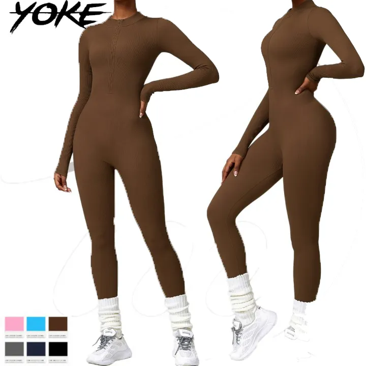YOKE2023スーパースカルプトベースレイヤーリブジャンプスーツ黒のフィットネス服女性ワンピースプラスサイズ
