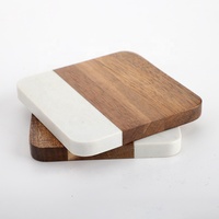 Ensemble de dessous-de-verre en marbre d'acacia naturel hexagonal carré pour boissons avec boîte cadeau promotionnelle avec support