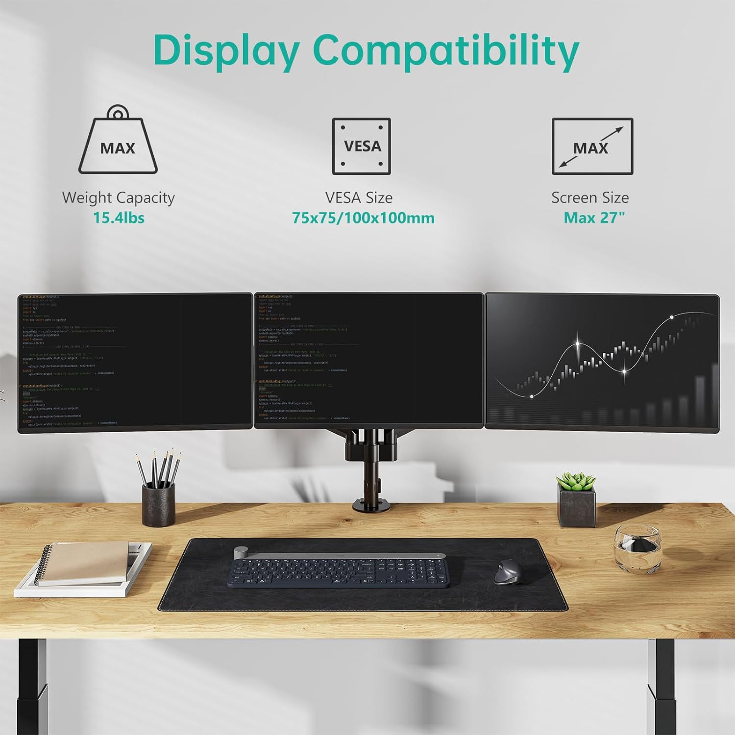MOUNTUP Triple Monitor Desk Mount, 3 Monitor Stand For Three Max 27