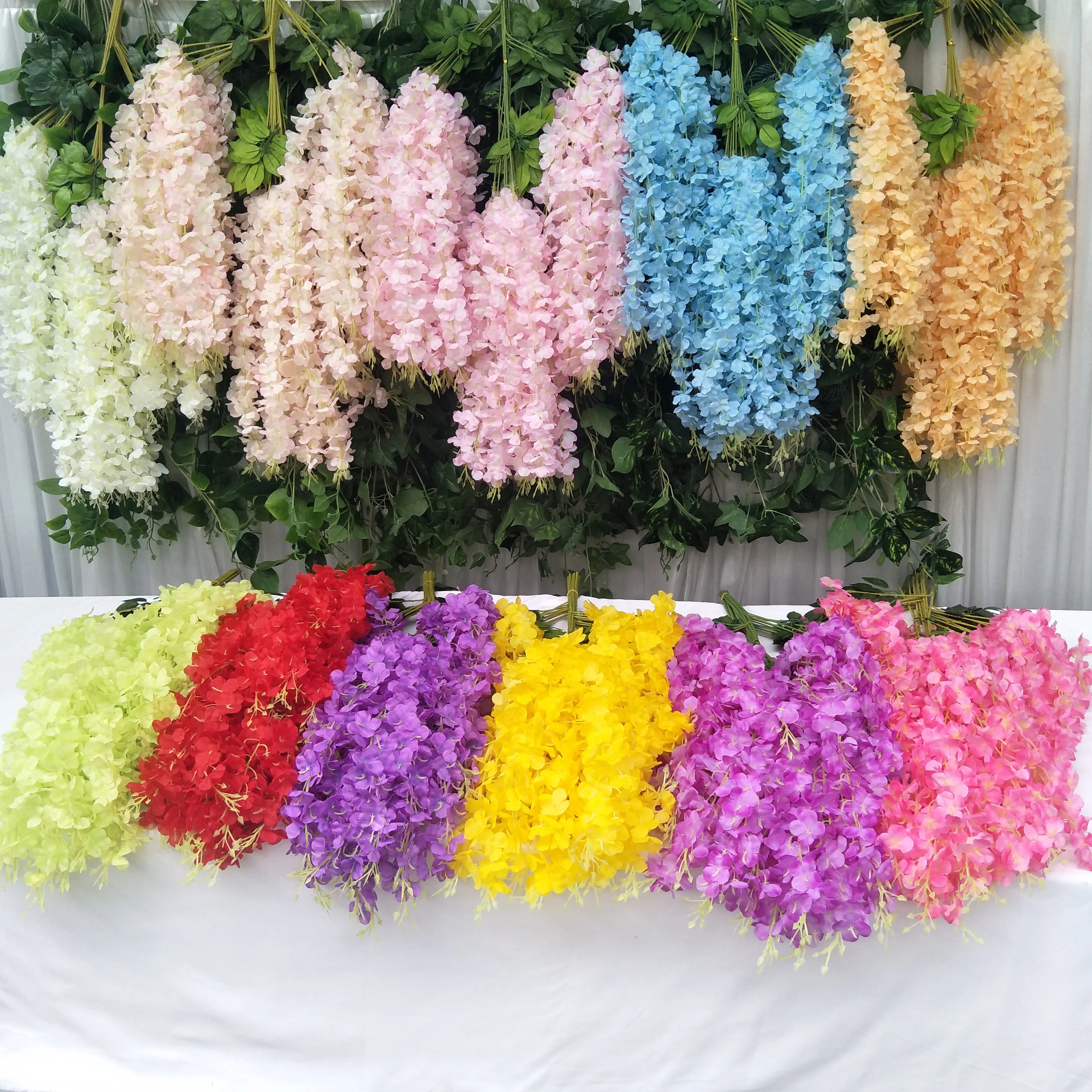 Flores artificiais de limpeza, decoração de casamento, de alta qualidade, penduradas na loja ou para decoração de casa, wisteria de seda, venda no atacado
